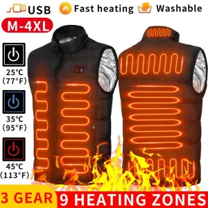9 Heated Vest Zones Electric Heated Jackets Men Women Sportswear Heated Coat Graphene Heat Coat USB Heating Jacket For Camping