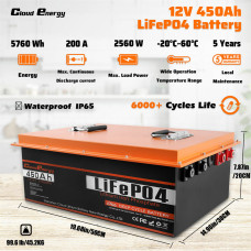Cloudenergy 12V 450Ah LiFePO4 Battery Pack Backup Power 5760Wh 2560W Energy 6000+ Cycles Built-in 200A BMS, Support in Series/Parallel, Perfect for Replacing Most of Backup Power, RV, Boats, Solar, Trolling motor, Off-Grid CL12-450