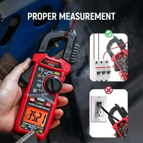 KAIWEETS KC604 Digital Clamp Meter True-RMS AC/DC Voltage Current Tester NCV Detection Auto Shut-Off LCD Backlight 1.1 Inch D-Shaped Jaw