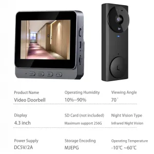 M17S Video Doorbell 4.3" Screen Infrared Night Vision Two-Way Audio 256GB Support Wireless Home Security Camera