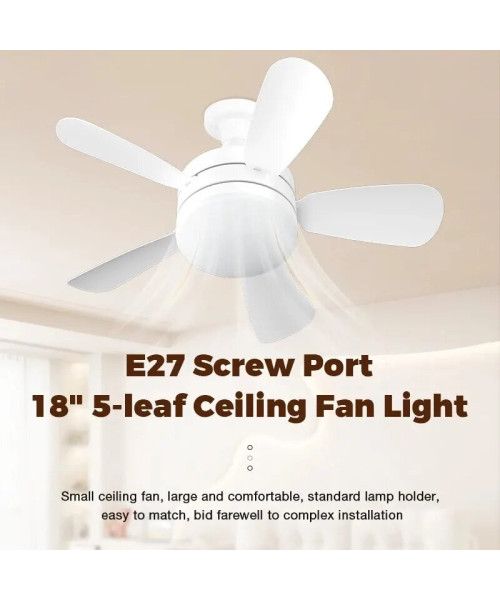 18 Inch E27 Screw Head Fan Light Remote Control Three Color Dimming Detachable Fan Leaf Household Silent Small Fan Light