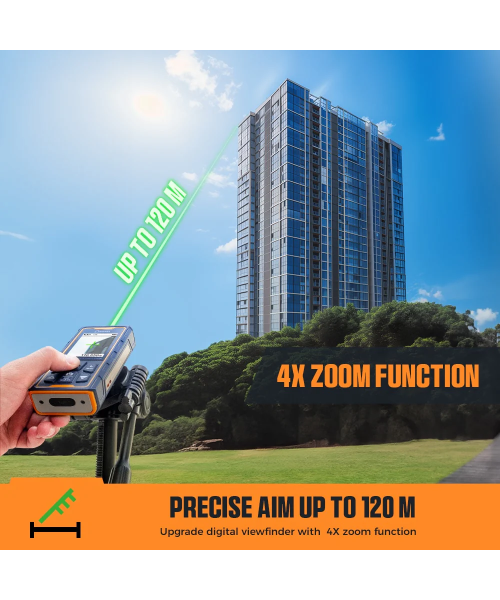 Direct CIGMAN CD-120G Laser Distance Measure 120M 393ft Digital Pointfinder 4x Zoom P2P Technology IP68 Waterproof Bluetooth Wireless Charging 2.4" IPS Display
