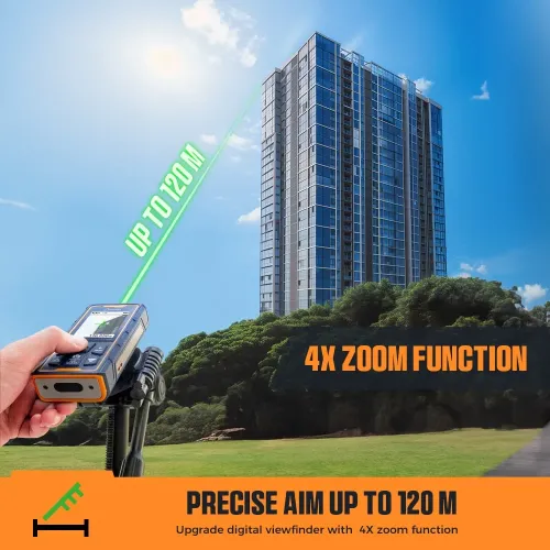 CIGMAN CD-120G Laser Distance Measure 120M 393ft Digital Pointfinder 4x Zoom P2P Technology IP68 Waterproof Bluetooth Wireless Charging 2.4" IPS Display