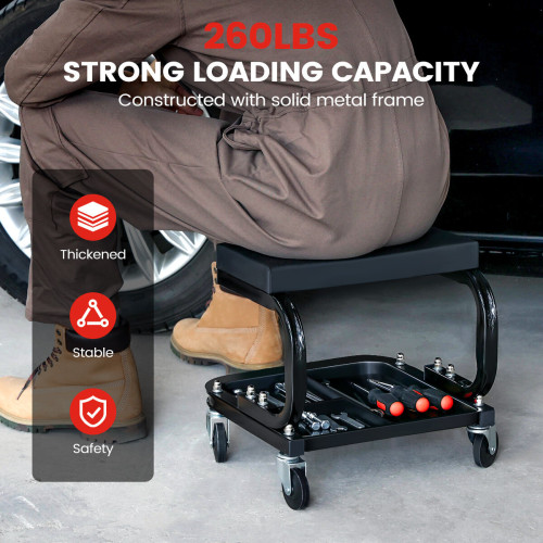 Heavy-Duty Garage Creeper Mechanic Stool with Tool Tray Storage for Car Maintenance