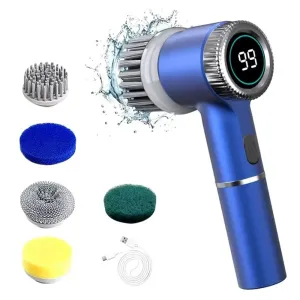 5 in1 Portable Electric Cleaning Brush 5W 1200mAh Rechargeable 3-Speed Adjustable 1600/2000/2400 RPM Cordless Multi-functional Kitchen Dish Scrubber with LED Indicator and USB Charging