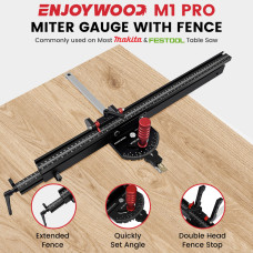 ENJOYWOOD Woodworking M1 Pro Angle Miter Gauge with Extended Fence for Table Saw Router Table Precision Angle Setting Gauge for Wood Cutting Sawing
