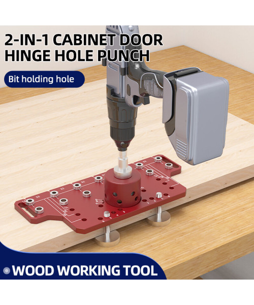 ENJOYWOOD Shelf Pin Jig Hinge Jig 2 in 1 Self-contained Clamping Function All Metal Shelf Pin Drilling Jig with 7 Drill Bits Shelf Jig and Cabinet Hardware Jig Tool Drill Guide