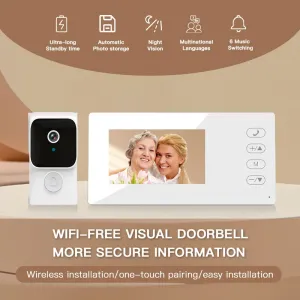 Y8-KP2 2.4G Bluetooth Visual Doorbell Wireless Installation Infrared Night Vision Two Way Video Intercom Ultra Long Standby Time 4.3 Inch IPS Screen