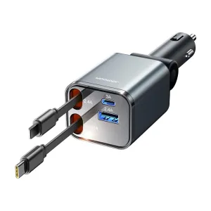 4 in 1 Retractable Car Charger Adapter 69W 180 Rotatable Car Charger USB C Fast Charging for iP 16 15 14 13 12