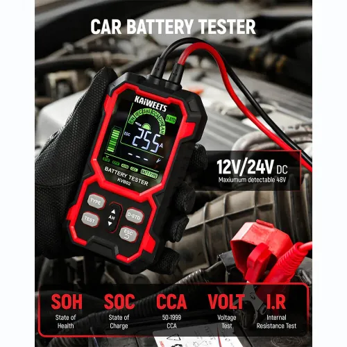 KAIWEETS KVB02 Car Battery Tester 12V 24V Load Tester with 2.68 Inch LCD Accurate Results Reverse Polarity Protection for Standard AGM GEL EFB Batteries
