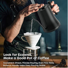 ECOWELL WMTS01 Gooseneck Electric Kettle, Gooseneck Kettle Electric Water Kettle Stainless Steel with Temperature Control, Pour Over Kettle for Coffee and Tea, 1200W Quick Heating, 0.8L, Matte Black