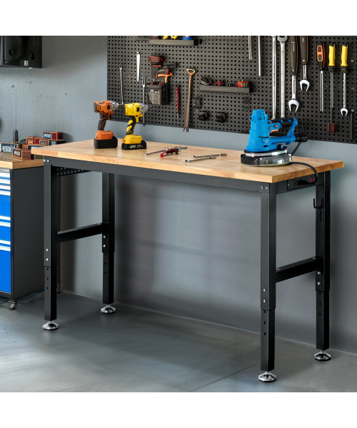 ENJOYWOOD 60 inch Worktable Workbench with Power Outlet 2000 lbs Load Capacity Garage Table Desk Adjustable Height Work Bench for Garage/Wood Shop/Office/Home