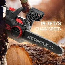 Ecomax ELG05 Cordless Chainsaw 12-Inch 18V Electric Chainsaw with 4Ah Battery & Fast Charger Powerful Chain Saws with Double Safety Switch for Wood Cutting ideal for Farm Backyard Garden Ranch