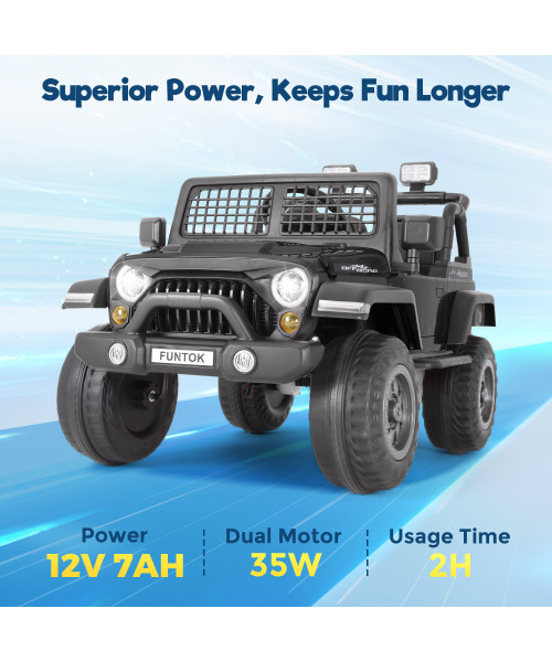 FUNTOK 12V 7AH 2 Seater Kids Electric Ride on Truck Battery Powered Wireless Remote Control Bluetooth Spring Suspension MP3 Player & LED Lights Ride Toy Motorized Car for Toddlers Children Christmas Birthday Gift