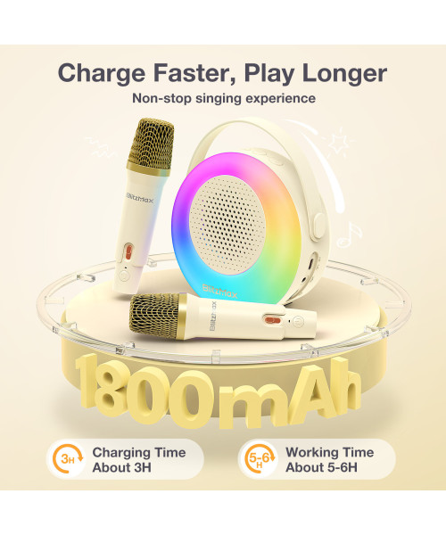 BlitzMax BM-K10 Kids Karaoke Machine Mini Portable bluetooth Speaker with 2 Wireless Microphones RGB Colorful Light Karaoke Toys Gifts Speaker for Home Party Birthday