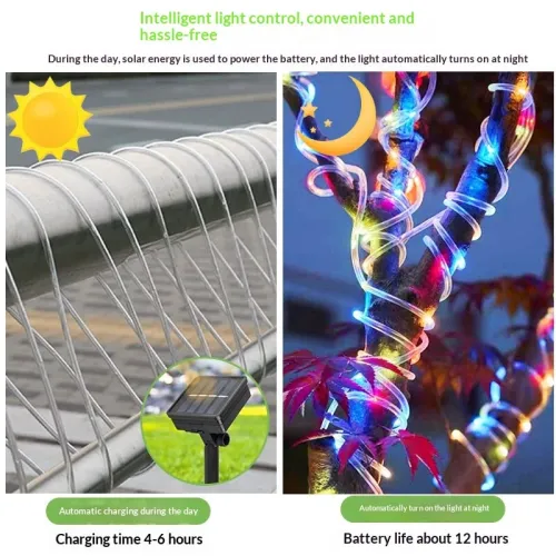 Elfeland 10m 100 LED Solar PVC Tube Lights Waterproof Copper String Lights For Outdoor Christmas Yard Decor