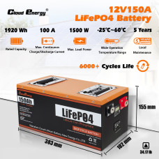 Cloudenergy 12V 150Ah LiFePO4 Deep Cycle Battery 1920Wh 1280W Built-in 100A BMS Perfect for RV Solar Marine Perfect Replace Most of Backup Power and Off Grid Applications CL12-150