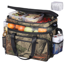 WARMOUNTS Soft Cooler Bag Insulated 48 Cans w/ Insulating Cover, Upgraded Leakproof Camping Cooler Bag 2 Compartment for Camping Hiking Picnic Beach