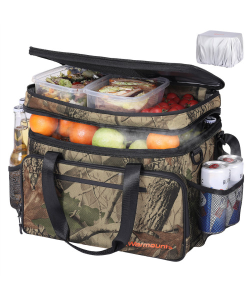 WARMOUNTS Soft Cooler Bag Insulated 48 Cans w/ Insulating Cover, Upgraded Leakproof Camping Cooler Bag 2 Compartment for Camping Hiking Picnic Beach