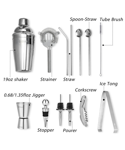 Godmorn Cocktail Shaker Set Bartender Kit 304 Stainless Steel Martini Shaker and Strainer