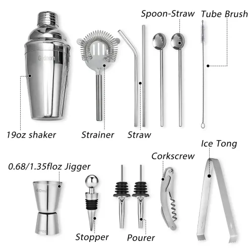 Godmorn Cocktail Shaker Set Bartender Kit 304 Stainless Steel Martini Shaker and Strainer