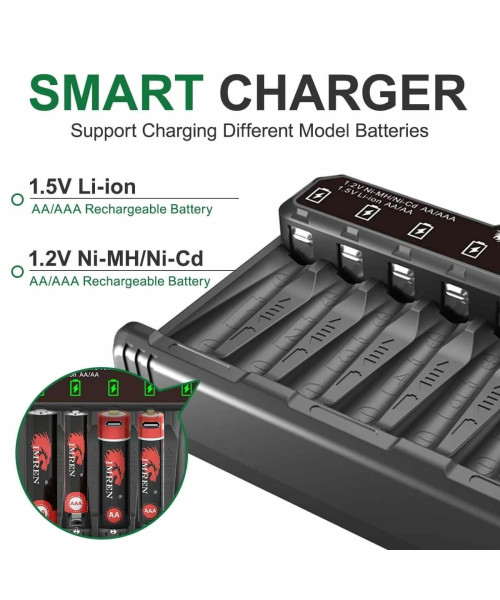 A8-SlotUniversal Battery Quick Charger for 1.5V/1.2V Li-ion Rechargeable AA AAA Batteries For Flashlights Home Tools Child's Toys