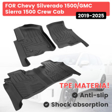 Floor Mats Anti-Slip Easy to Clean Black For 2019-2025 Chevrolet Silverado 1500/GMC Sierra 1500 & 2020-2025 Chevy Silverado/GMC Sierra 2500HD/3500HD Crew Cab with Rear Underseat Storage Box Front Bucket Seat