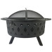 32 inch Round Crossweave Wood Burning Fire Pit Stove Firepit Heater with Poker for Outdoor Camping Patio Deck Backyard, 8011