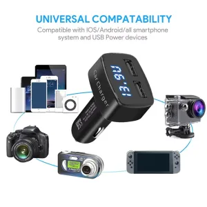 4 In 1 Car Charger Quick Charge 3.1A Dual Usb LCD Display with Temperature/voltage/current Meter Tester Adapter Digital Display
