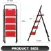 Portable Folding Ladder Red 4 Step Anti-Slip Wide Pedal Versatile Use for Home Office Garden