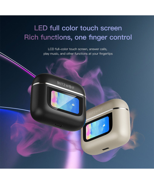 BlitzWolf BW-FYE16 LED Screen TWS Earbuds bluetooth Earphone Colorful Touch Screen Active Noise Cancelling 32h Battery Life 3D Spatial Audio HD Calls IPX5 Waterproof Portable Headset