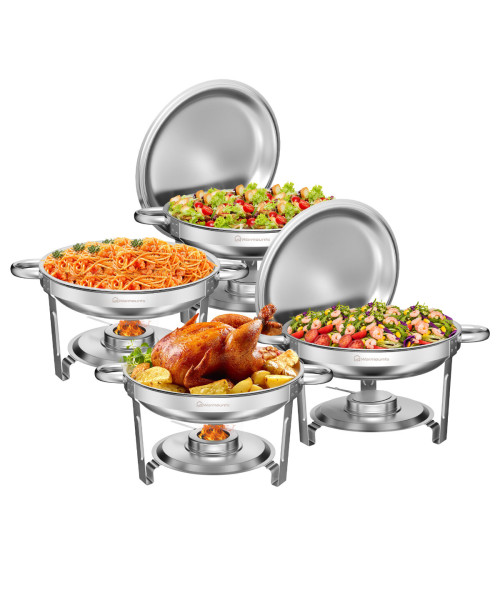 Warmounts 1/2/4/6Pack Chafing Dish Buffet Set, 5QT Round Buffet Servers and Warmers Set, Stainless Steel Catering Food Warmer with Glass Lid & Holder for Party Home Garden Wedding