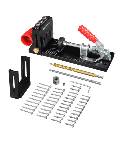 ENJOYWOOD XK4 Pocket Hole Jig Kit Aluminum Alloy Adjustable Woodworking Drilling Guide for Angled Holes with Drill Bit