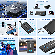 BlitzMax BT05 Transmitter Receiver bluetooth V5.2 Apt Adaptive Low Latency HiFi Sound Dual Link Pairing 2 in 1 Audio Mini Portable Adapter for PC TV Wired Speaker