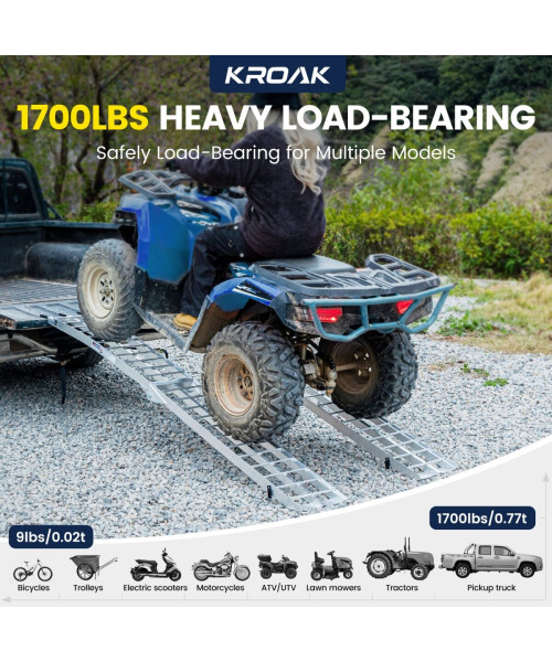 1700 lbs Capacity Heavy Duty Truck Loading Ramp Portable Pickup Includes Gloves Secure Clamps