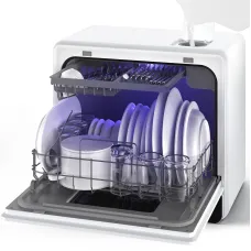 BlitzHome BH-6-CDW Portable Countertop Dishwasher With 5.2L Built-in Water Tank 9 Programs PTC Hot Air Drying 3D 360 3 Sprayers Water-Saving