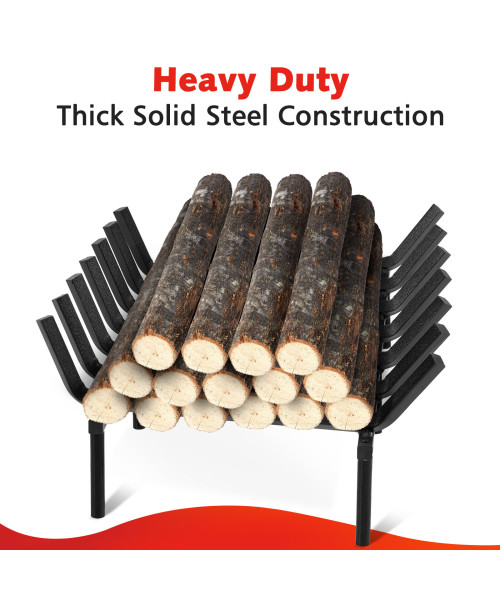 SINGLYFIRE Fireplace Grate 24 inch Heavy Duty Solid Steel Fireplace Log Holder 3/4" Bar Fire Grate Wrought Iron Wood Stove Holder Firewood Burning Rack for Indoor Outdoor Chimney Hearth Kindling Tool