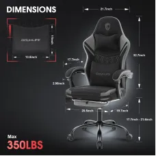 Douxlife GC-RC05 Fabric Gaming Chair Massage with Pocket Spring Widened Cushion High Back Ergonomic Footrest Lumbar Support Upgraded Office Chair