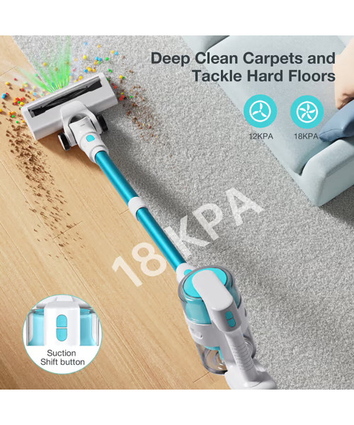 MOOSOO S6 Cordless Handheld Stick Vacuum 18 KPa Robot Vacuum Type C Rechargeable Washable HEPA with LED Light