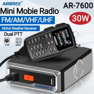 ABBREE AR-7600 30W Dual Band Mini Walkie Talkie 500 Channels VHF UHF NOAA Weather Alerts Dual PTT HD Color Screen Mobile Radio