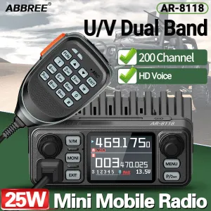 ABBREE AR-8118 25W UV Dual Band Mini Walkie Talkie 200 Channels 10-30KM Range NOAA Weather Alerts Dual PTT HD Voice Mobile Radio