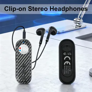 AKZ Q26 2-In-1 Wireless Lavalier Earphone Car bluetooth 5.4 Receiver Adapter Stereo Sound LED Digital Display Clips-on External Headphone