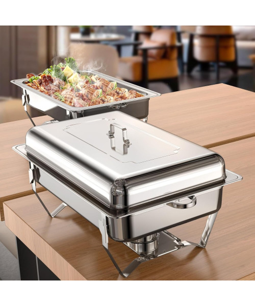 Warmounts 8QT 2 Pack Grid Pans Rectangle Chafing Dish Food-Grade Stainless Steel Catering Buffet Food Meal Plates For Hotel Party Picnic