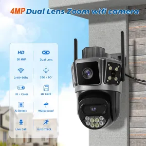 2K 4MP Wireless Security Camera Dual-Band WiFi Outdoor Surveillance with IR Color Night Vision IP66 Weatherproof Auto Tracking Two-Way Audio Monitor