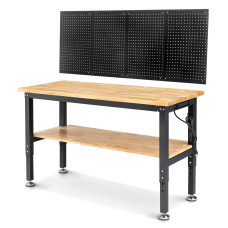 ENJOYWOOD WB0102-Plus 60 Inch Workbench with Pegboard & Rubber Pad / Adjustable Height / 2000 LBS Load Capacity / Power Outlet for Woodworking Garage Workshop Office Shop