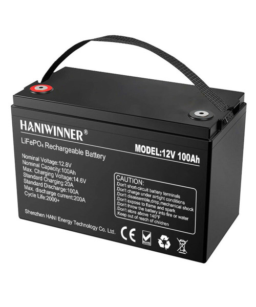 HANIWINNER 12.8V 100Ah LiFePO4 Lithium Battery Pack 1280Wh Energy Backup Power 2000+ Cycles Built-in BMS Waterproof Perfect for Replacing Most of Backup Power RV Boats Solar Off-Grid In Series/Parallel HD009-10