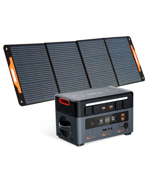 Blackview OSCAL PowerMax2400 Dual-speaker Portable Power Station with Solar Panel Kit/Battery Pack Kit 1872Wh to 20592Wh LiFePO4 Battery Pack Power Bank with 16 Outlets Wireless Charging Emergency Power Backup for Camping House Trolling
