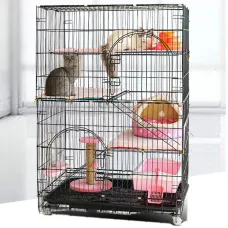 PawGiant 4-Tier Cat Cage, Cat Playpen Kennel Crate Chinchilla Rat Box Cage Enclosure with Ladders, Platforms Beds, Latches Tray Hammock