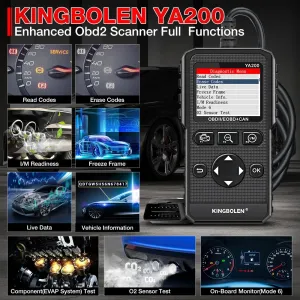 Kingbolen YA200 OBD2 Scanner Multi-Language Car Diagnostic Tool Engine Code Reader DTC Lookup Voltage Test Life Free Update