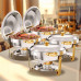 WARMOUNTS Chafing Dish Buffet Set, 5QT 2/4 Pack Gold Accent Stainless Steel Chafers and Buffet Warmers Sets with Lid & Lid Holder for Parties Catering Events Weddings Banquets